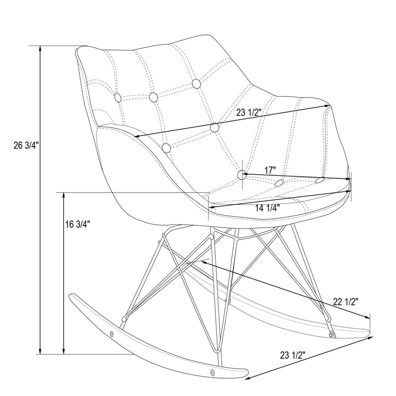 Allora Mid-Century Twill Fabric Eiffel Base Rocking Chair in Gray