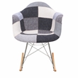 Allora Mid-Century Patchwork Twill Eiffel Base Rocking Chair in Gray and Beige