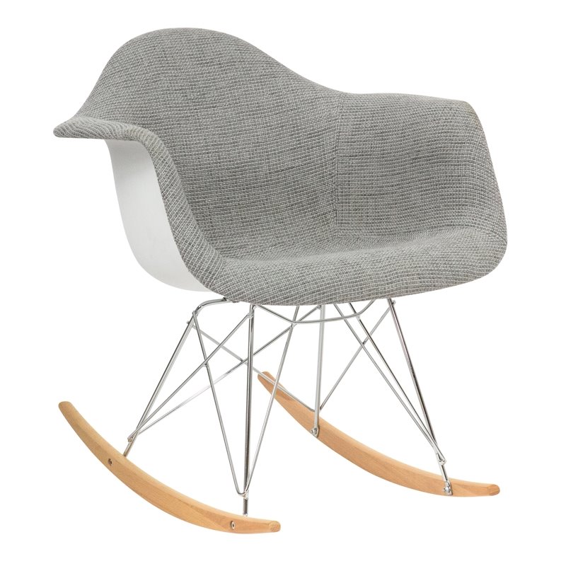 Allora Mid-Century Twill Eiffel Base Rocking Chair in Gray