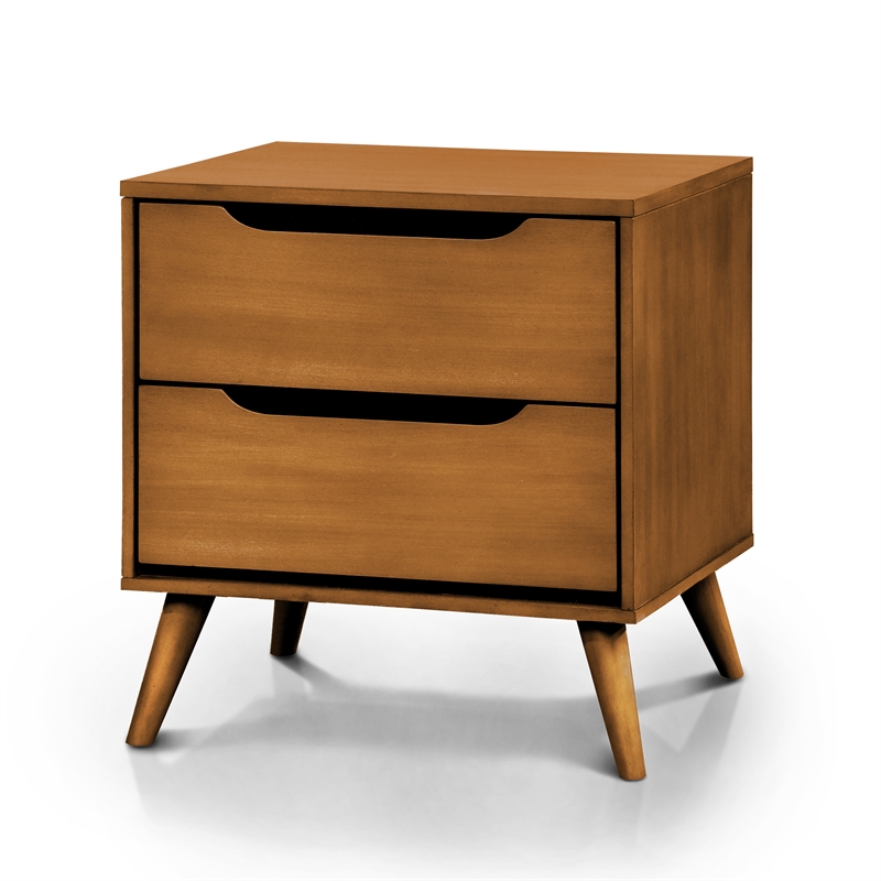 Allora 2pc Mid-Century Wood Bedroom Set - Queen + Nightstand in Oak