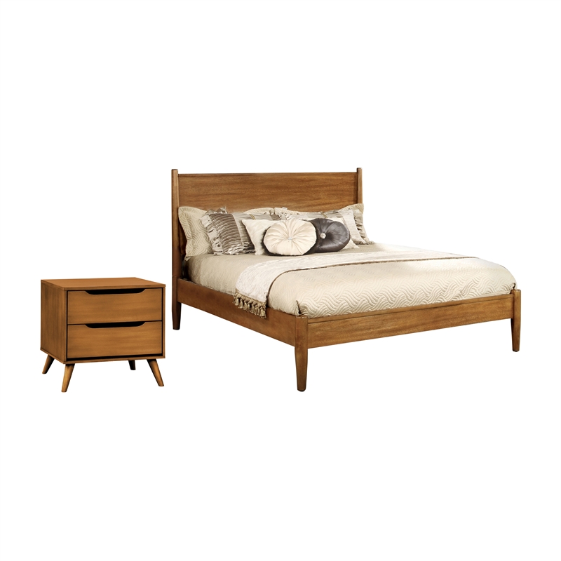 Allora 2pc Mid-Century Wood Bedroom Set - Queen + Nightstand in Oak