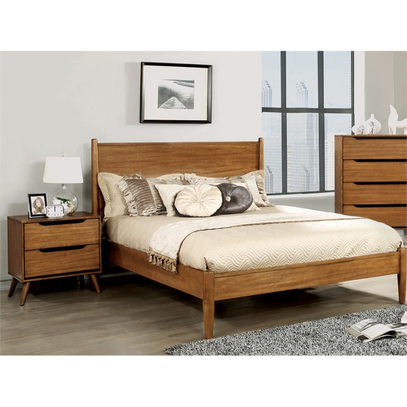 Allora 2pc Mid-Century Wood Bedroom Set - Queen + Nightstand in Oak