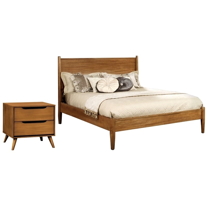Allora 2pc Mid-Century Wood Bedroom Set - King + Nightstand in Oak