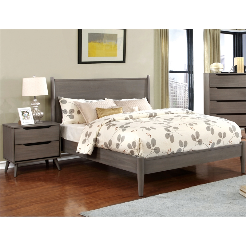 Allora 2pc Mid-Century Wood Bedroom Set - Queen + Nightstand in Gray