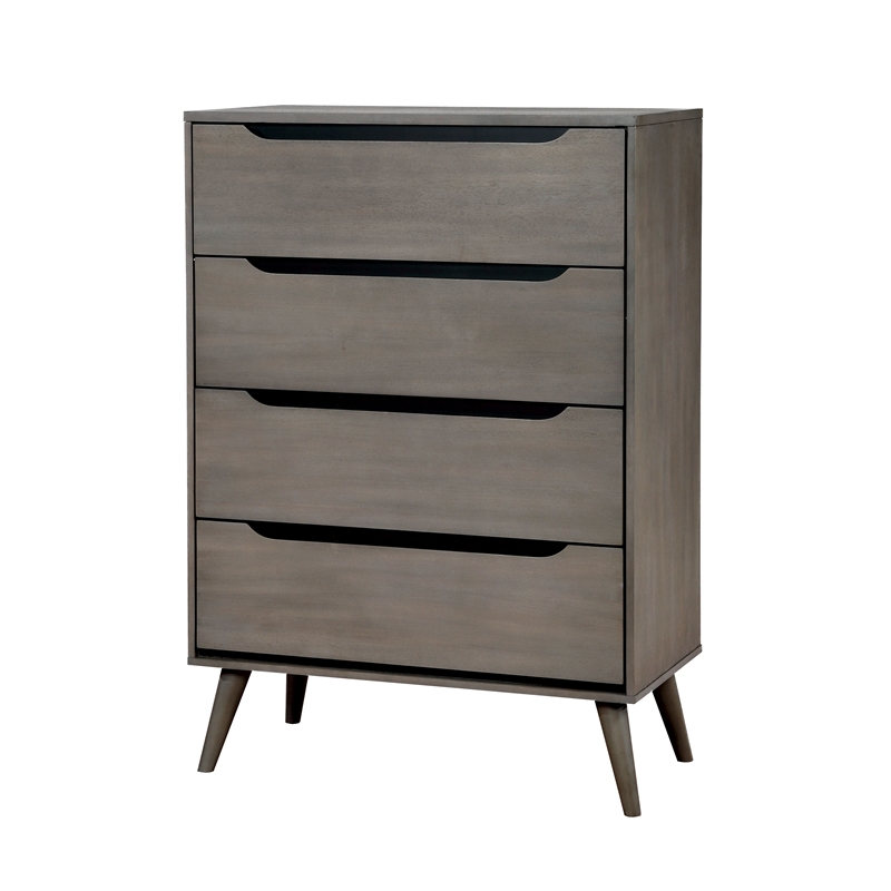 Allora 3pc Mid-Century Wood Bedroom Set - Queen + Nightstand + Chest in Gray