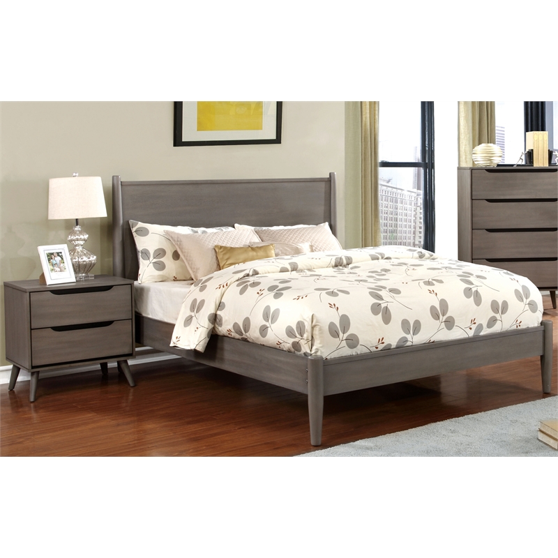 Allora 3pc Mid-Century Wood Bedroom Set - Queen + Nightstand + Chest in Gray