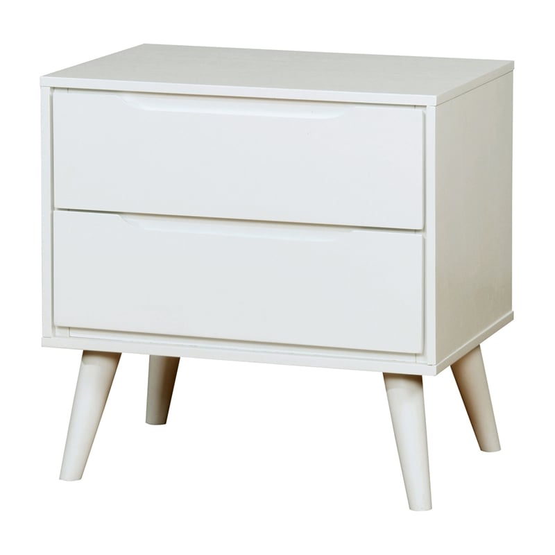 Allora 2pc Mid-Century Wood Bedroom Set - King + Nightstand in White