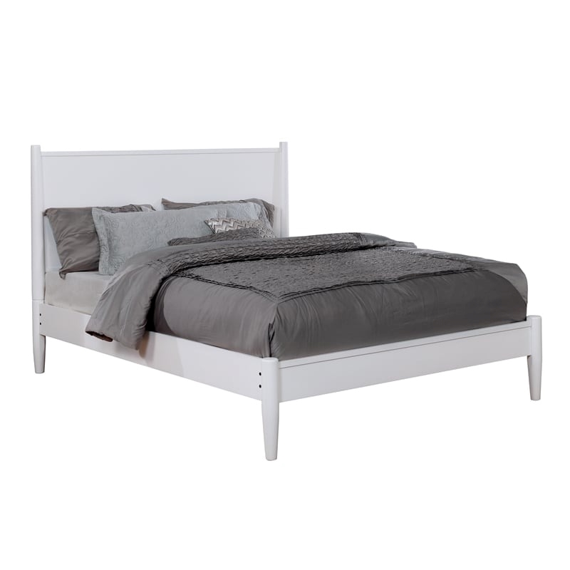 Allora 2pc Mid-Century Wood Bedroom Set - King + Nightstand in White