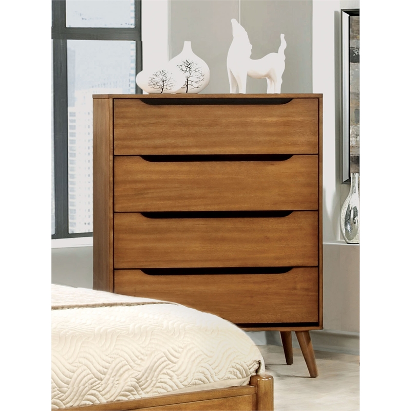 Allora 3pc Mid-Century Wood King Bedroom Set - King + Nightstand + Chest in Oak