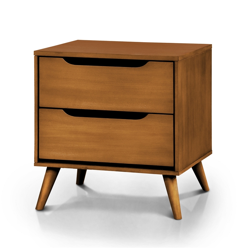 Allora 3pc Mid-Century Wood Queen Bedroom Set- Queen + Nightstand + Chest in Oak