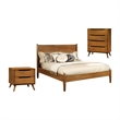 Allora 3pc Mid-Century Wood Queen Bedroom Set- Queen + Nightstand + Chest in Oak