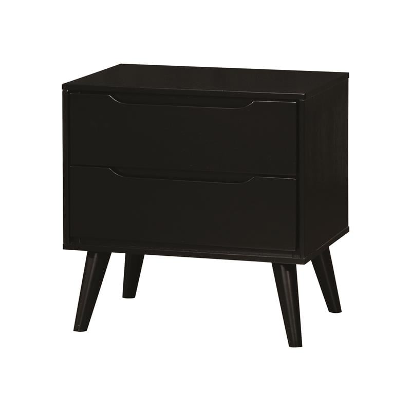 Allora 4pc Wood Bedroom Set - Cal King+Nightstand+Dresser+Oval Mirror in Black