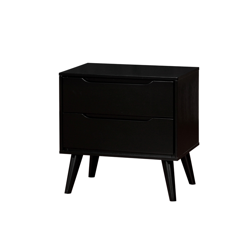 Allora 4pc Wood Bedroom Set-King + Nightstand + Dresser + Oval Mirror in Black