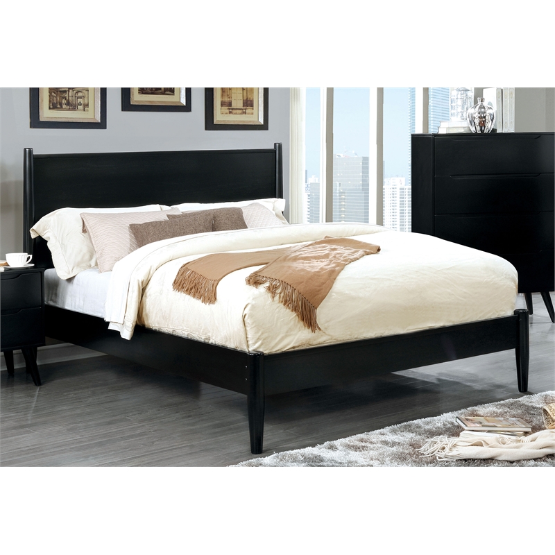Allora 4pc Wood Bedroom Set-King + Nightstand + Dresser + Oval Mirror in Black
