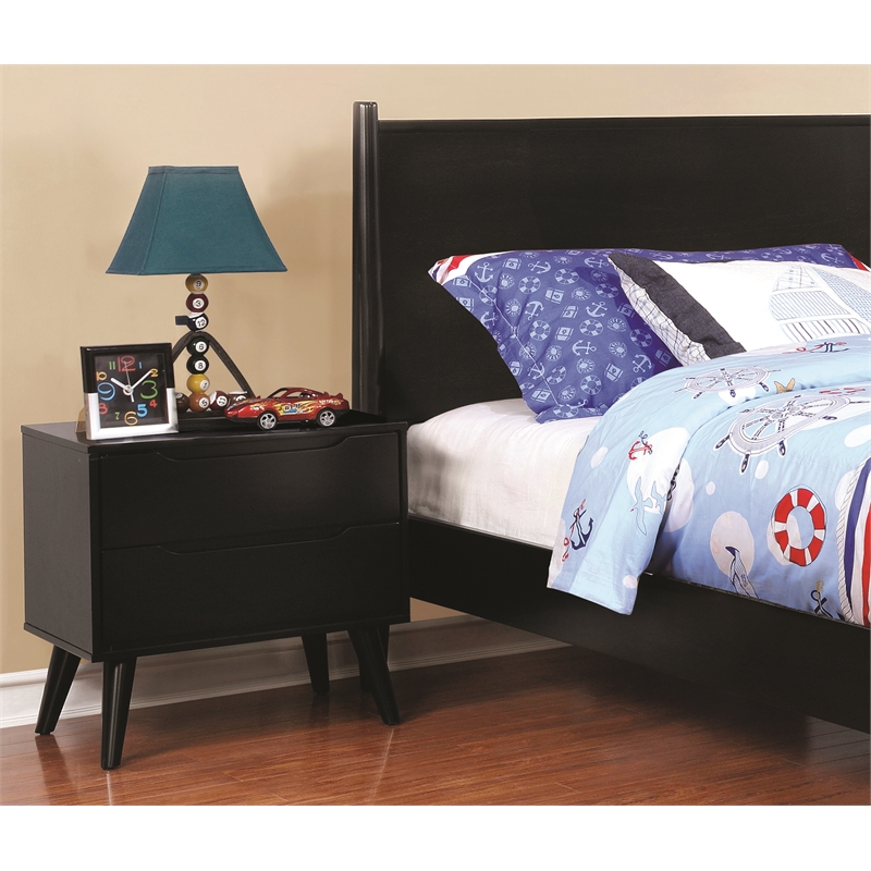 Allora 4pc Wood Bedroom Set-King + Nightstand + Dresser + Oval Mirror in Black