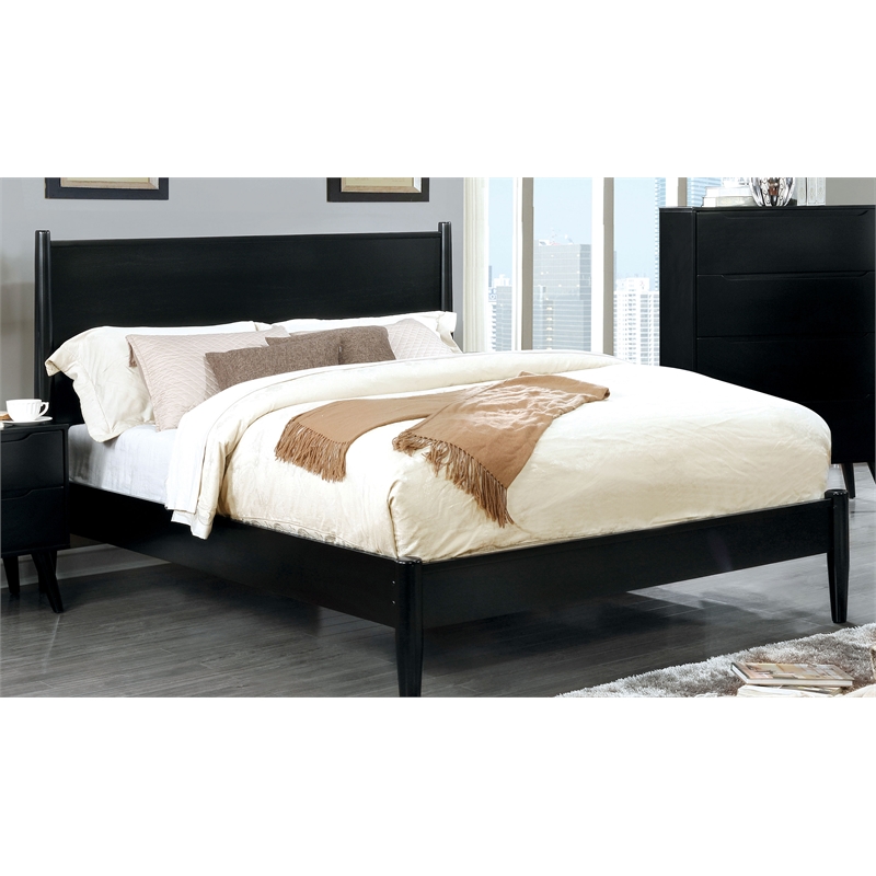 Allora 4p Wood Bedroom Set - Queen+Nightstand+Dresser+Oval Mirror in Black