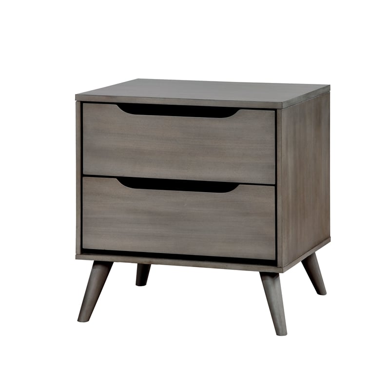 Allora Mid-Century Wood Bedroom Set- King+Nightstand+Dresser+Oval Mirror in Gray
