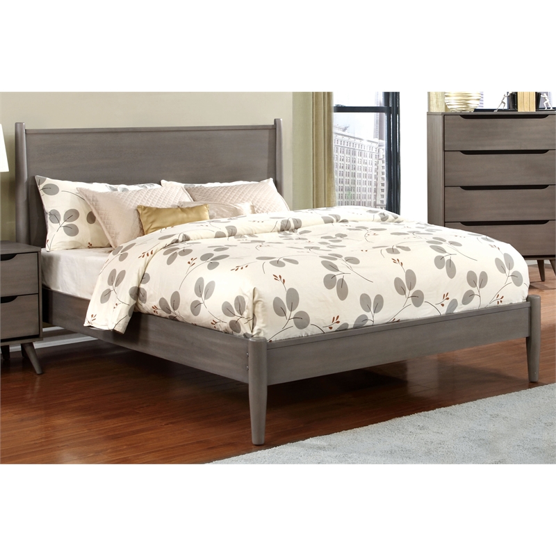 Allora Mid-Century Wood Bedroom Set- King+Nightstand+Dresser+Oval Mirror in Gray