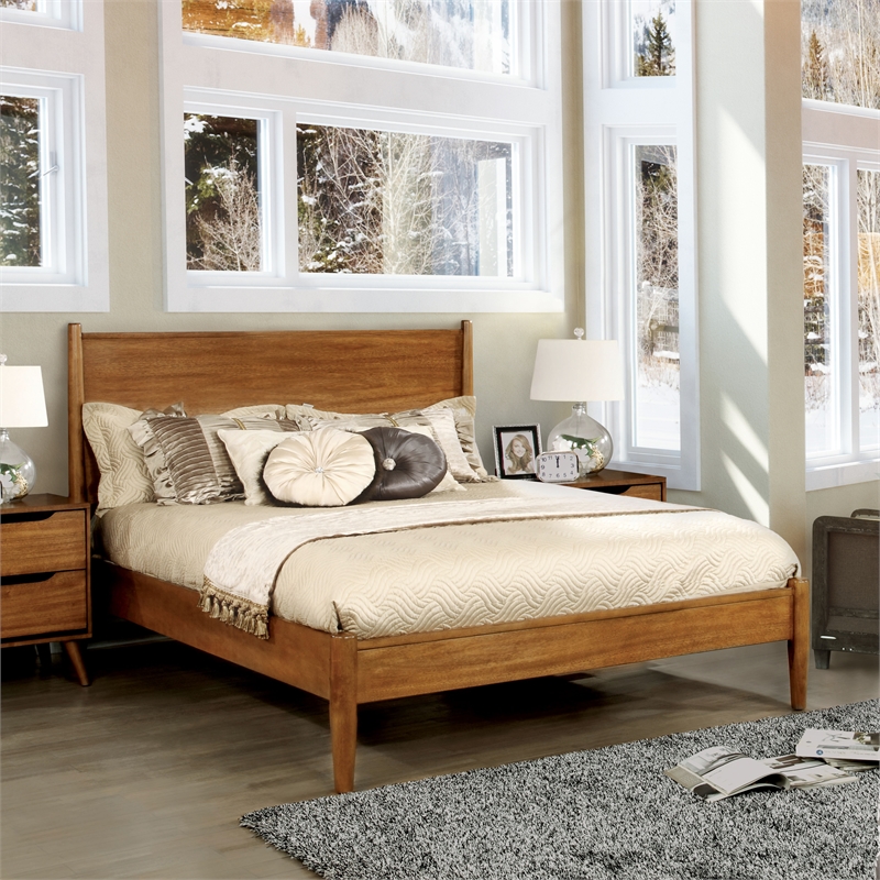 Allora 4pc Wood Bedroom Set - Cal King+ 1Nightstand + 1Dresser +1Mirror in Oak