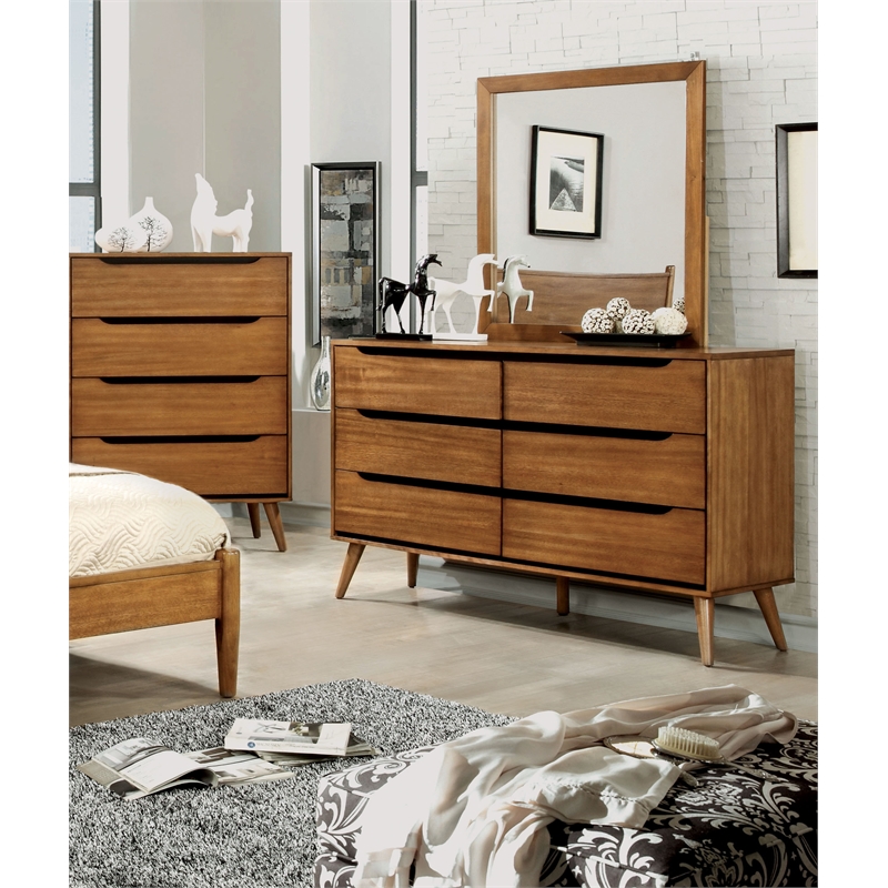 Allora 4pc Wood Bedroom Set - Cal King+ 1Nightstand + 1Dresser +1Mirror in Oak