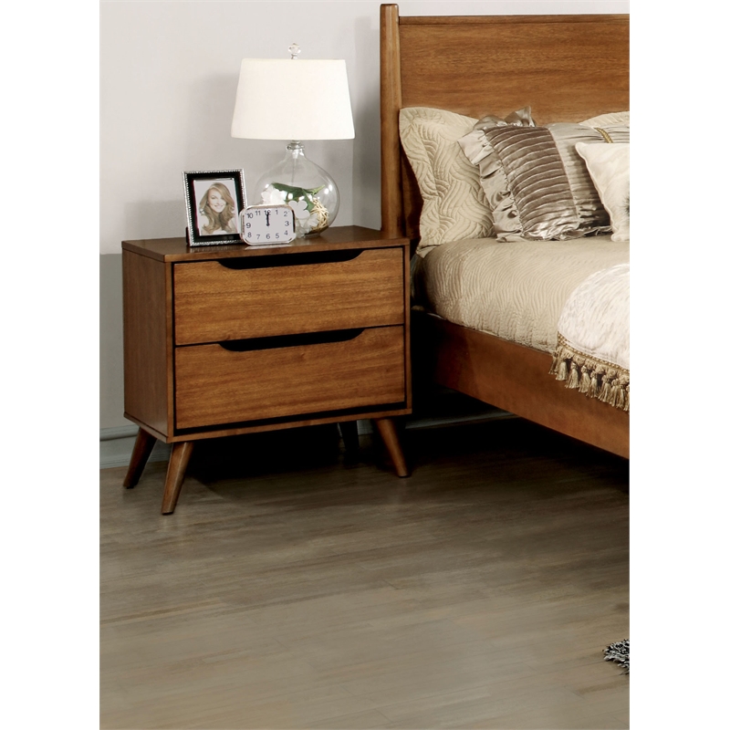 Allora 4pc Wood Bedroom Set - Queen + 1 Nightstand + 1 Dresser +1 Mirror in Oak