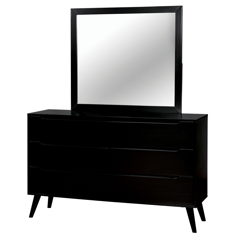 Allora 4pc Wood Bedroom Set - Queen+Nightstand+Dresser+Mirror in Black