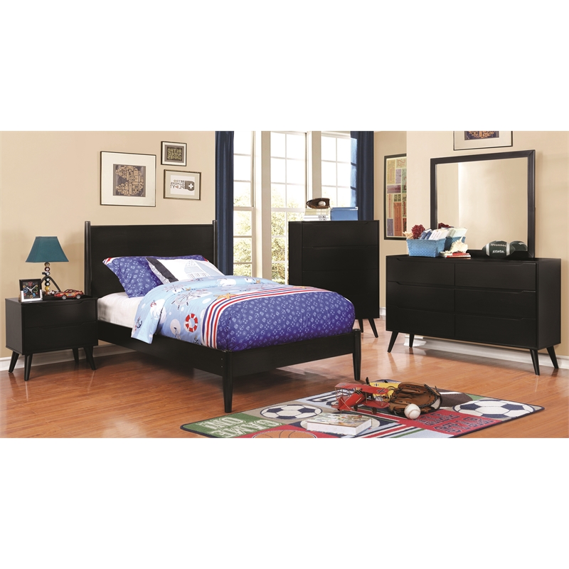 Allora 4pc Wood Bedroom Set - Queen+Nightstand+Dresser+Mirror in Black