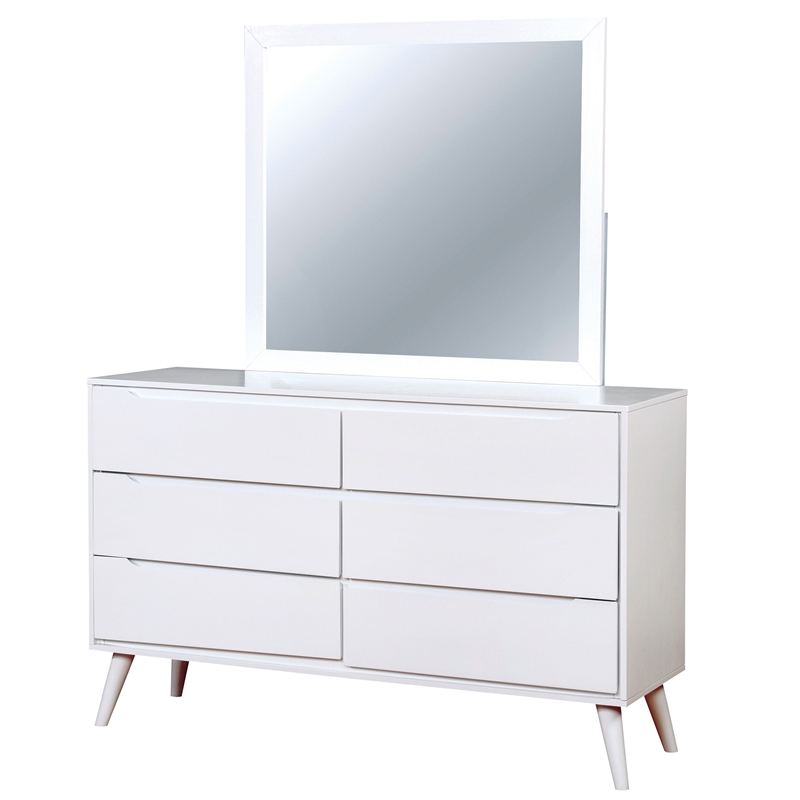 Allora 4pc Wood Bedroom Set - Cal King+Nightstand+Dresser+Mirror in White