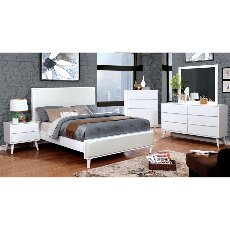 Allora 4pc Wood Bedroom Set - Queen+Nightstand+Dresser+Mirror in White