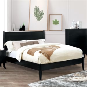 Allora Mid-Century Solid Wood/Wood Veneer/MDF King Panel Bed in Black