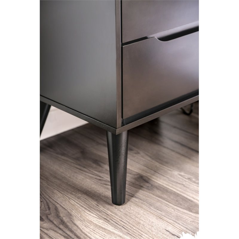 Allora 2-Drawer Mid-Century Solid Wood/Wood Veneer/MDF Nightstand in Black