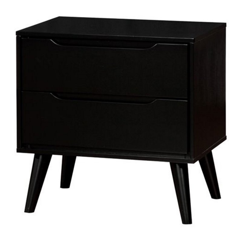 Allora 2-Drawer Mid-Century Solid Wood/Wood Veneer/MDF Nightstand in Black
