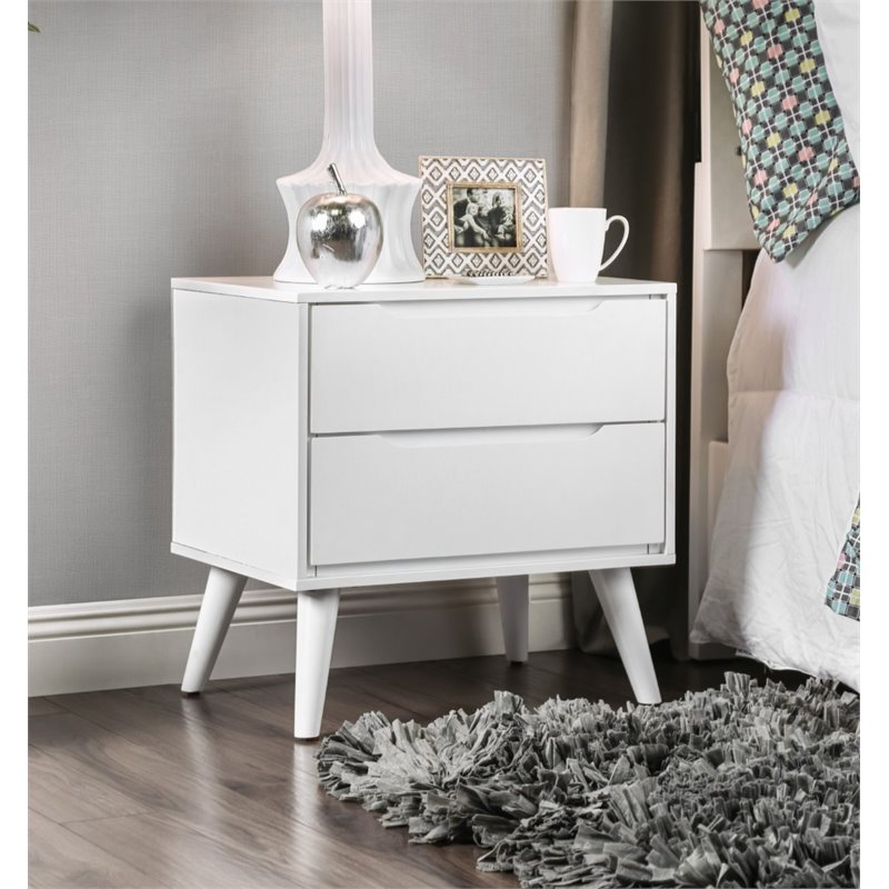 Allora 2-Drawer Mid-Century Solid Wood/Wood Veneer/MDF Nightstand in White