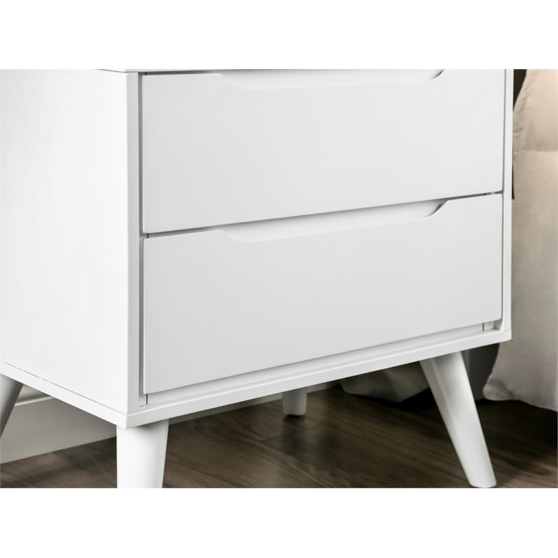 Allora 2-Drawer Mid-Century Solid Wood/Wood Veneer/MDF Nightstand in White