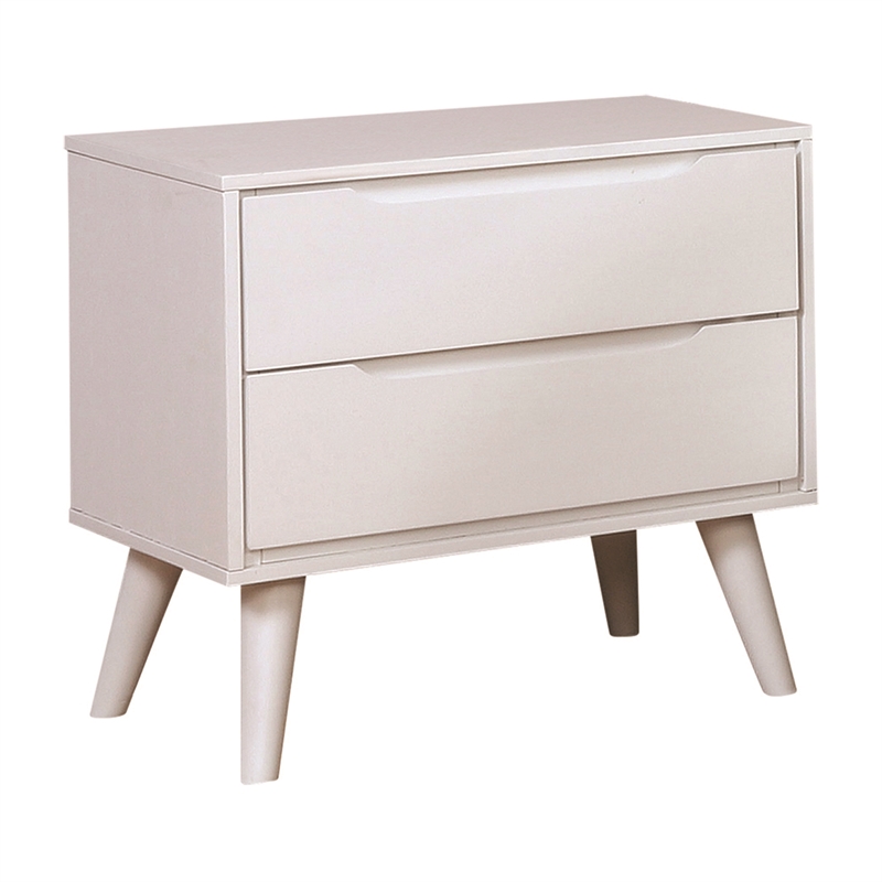 Allora 2-Drawer Mid-Century Solid Wood/Wood Veneer/MDF Nightstand in White