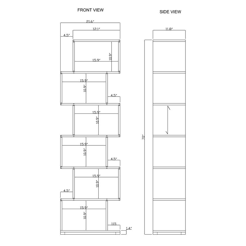 Allora Modern 6-Shelf Stacked Wood Bookcase in Natural Brown