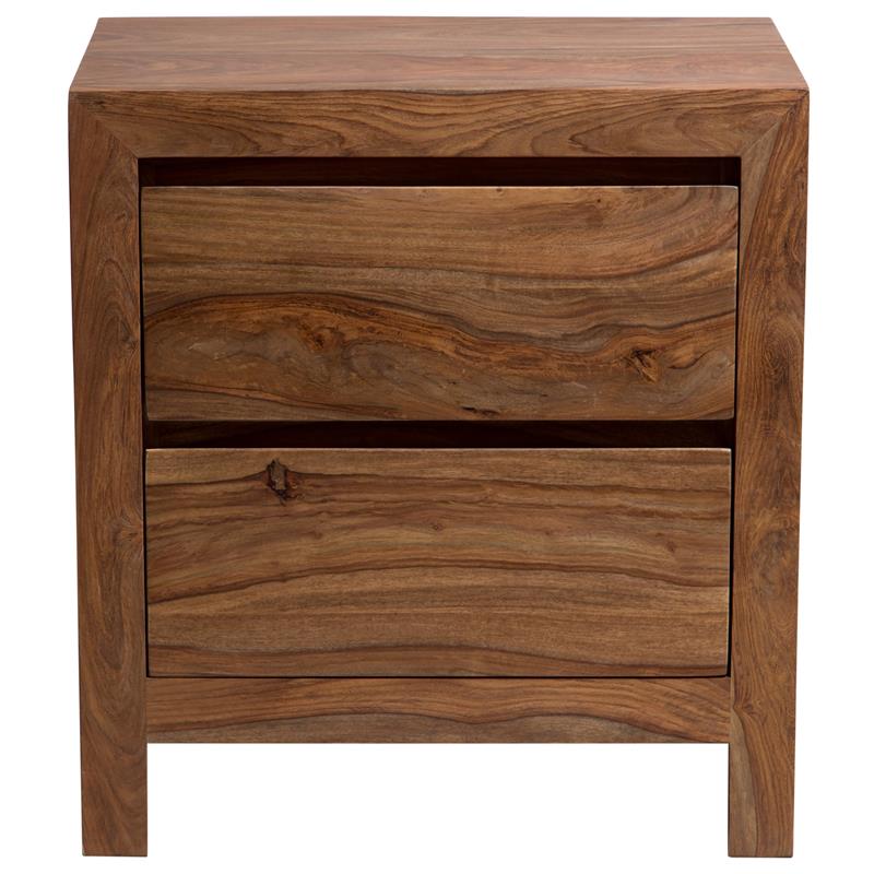 Allora Mid-Century Modern Sheesham Wood 2 Drawer Nightstand in Brown