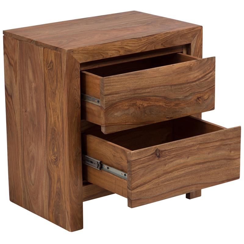 Allora Mid-Century Modern Sheesham Wood 2 Drawer Nightstand in Brown