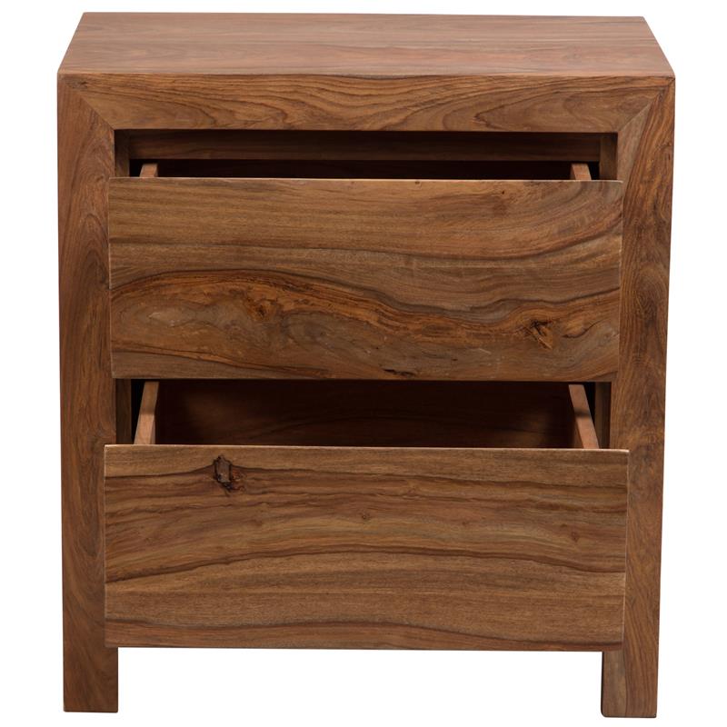 Allora Mid-Century Modern Sheesham Wood 2 Drawer Nightstand in Brown