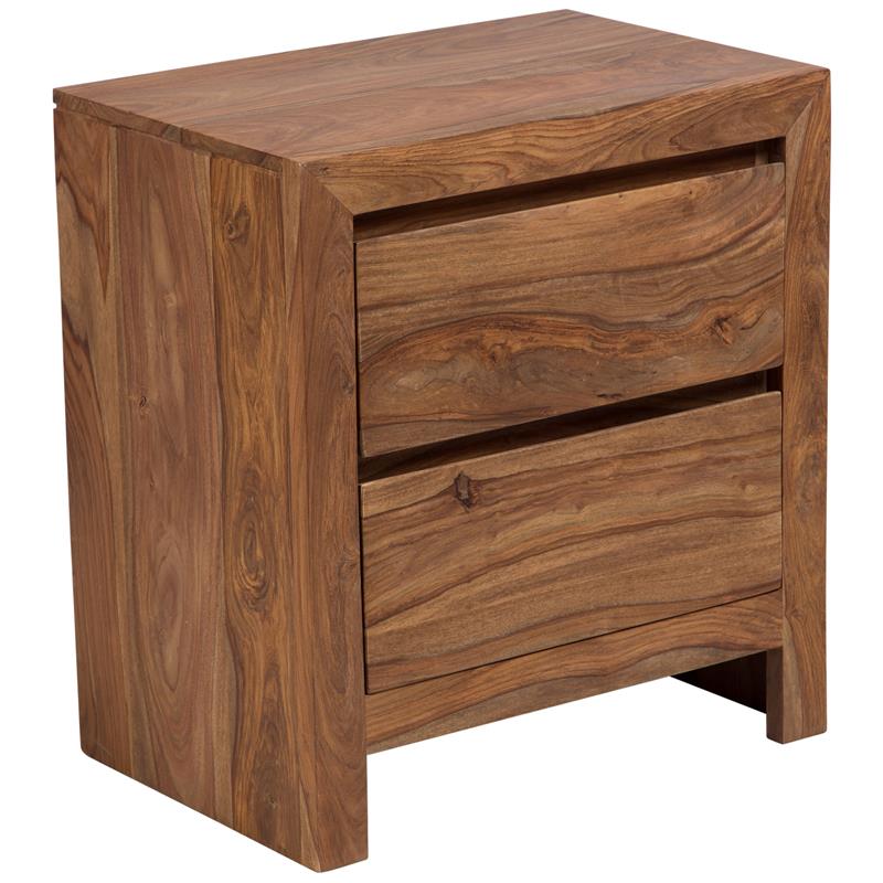 Allora Mid-Century Modern Sheesham Wood 2 Drawer Nightstand in Brown