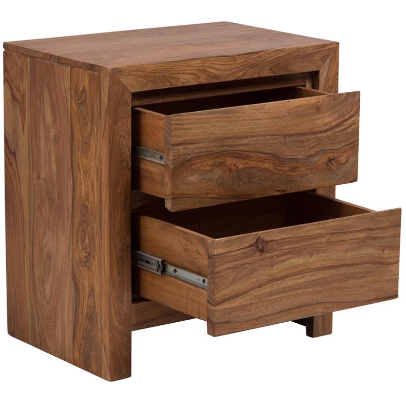 Allora Mid-Century Modern Sheesham Wood 2 Drawer Nightstand in Brown