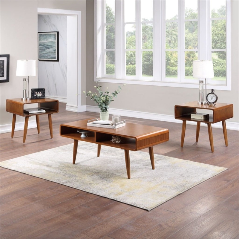 Allora 3 Piece Contemporary Solid Wood Coffee Table Set in Rich Walnut