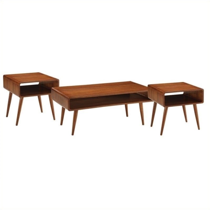 Allora 3 Piece Contemporary Solid Wood Coffee Table Set in Rich Walnut