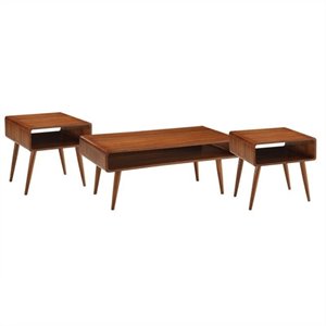 allora 3 piece contemporary solid wood coffee table set in rich walnut
