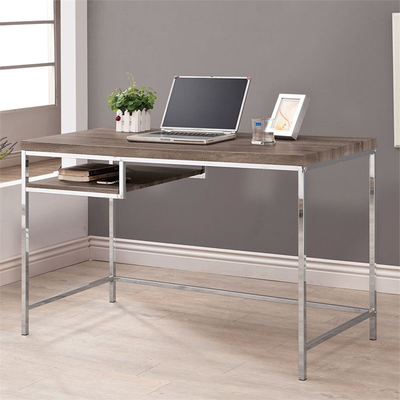 Allora Writing Desk in Weathered Gray and Chrome