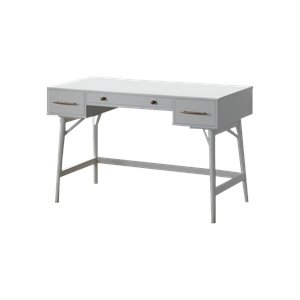 allora 3 drawer writing desk in white and bronze