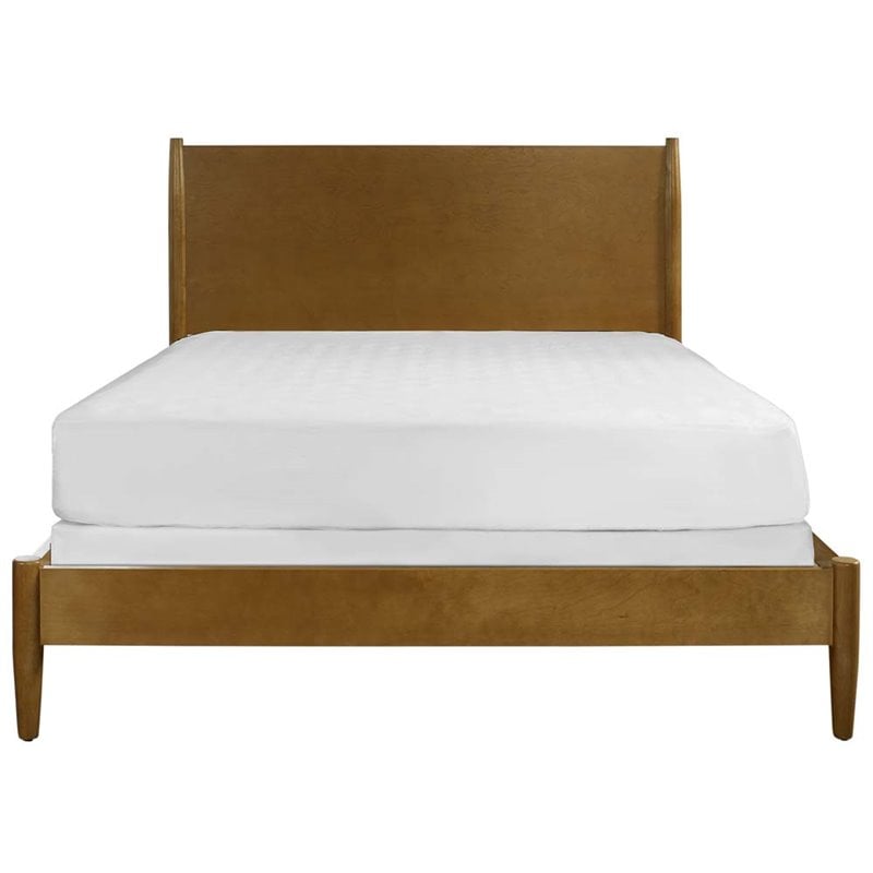 Allora Mid-Century Wood King Panel Platform Bed in Acorn Brown