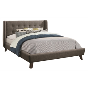 Allora Button Tufted Fabric Upholstered Queen Bed in Gray and Walnut