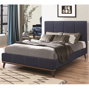 Allora Mid Century Fabric Upholstered Bed in Blue