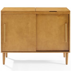 Allora Mid-Century Wood Media Console Table in Acorn Brown/Gold